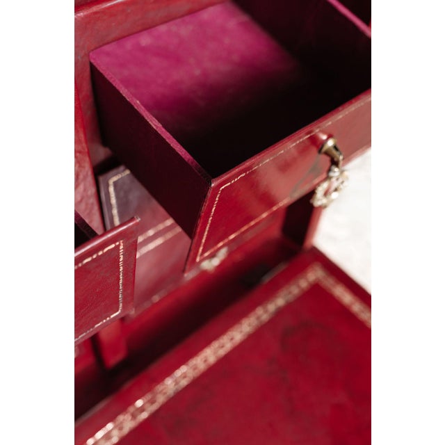 Red Antique French Leather Écritoire, Traveling Secretary For Sale - Image 8 of 16