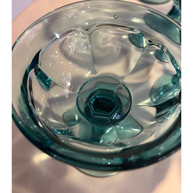 Blue Vintage Mid-Century Teal/Turquoise Champagne or Sherbet Glasses - Set of 9 For Sale - Image 8 of 10