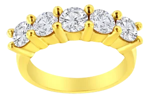 14K Yellow Gold Plated .925 Sterling Silver 2.0 Cttw Shared Prong Set Diamond 5 Stone Wedding Band Ring (J-K Color, I1-I2 Clarity) - Size 8
