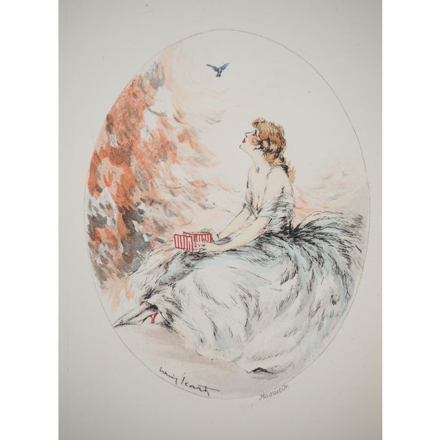 Louis Icart, Jeune femme et l'oiseau, Etching For Sale