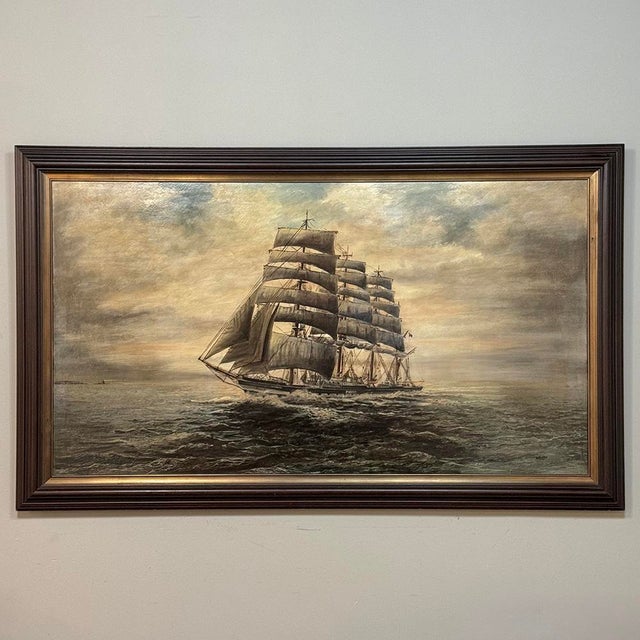 Mid-Century Framed Oil Painting of Four-Masted Ship by Alfred Gabali 'The Preussen' For Sale In Dallas - Image 6 of 16