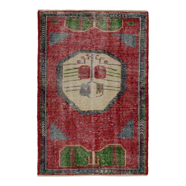 1950s Vintage Oushak Tribal Rug With Geometric Patterns For Sale