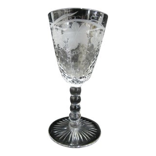 Antique 18th Century Engraved Grape Leave Multi Twist Handle Wine Glass Goblet For Sale