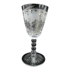 Antique 18th Century Engraved Grape Leave Multi Twist Handle Wine Glass Goblet