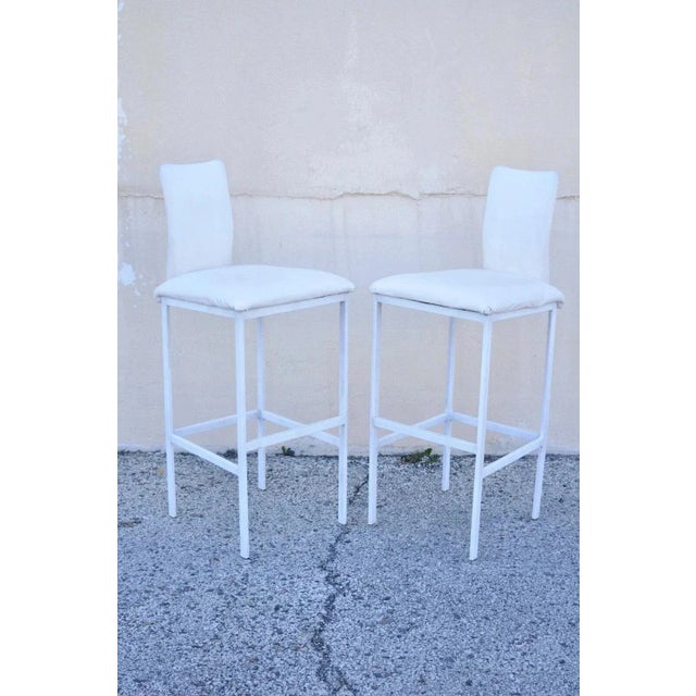 Late 20th Century Minson Ent. Contemporary Modern White Metal Sculpted Barstools Chair - Set of 4 For Sale - Image 4 of 12