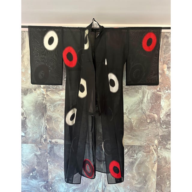 Vintage Japanese Gauze Kimono with Embroidery Modern Design For Sale - Image 9 of 18