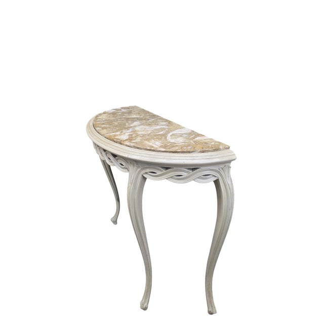 Tan Vintage French Demilune Onyx Top Console Table With Braided Apron For Sale - Image 8 of 10