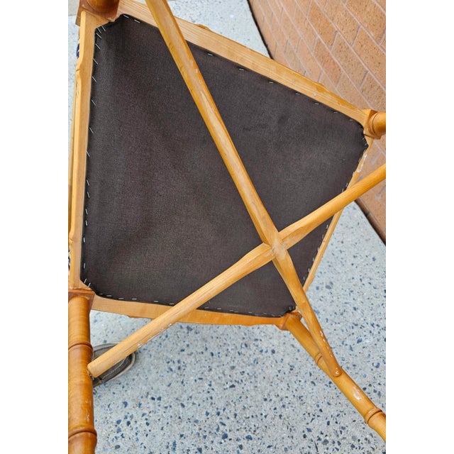Maple Faux Bamboo Tapestry Upholstered Arm Chairs, a Pair For Sale In Washington DC - Image 6 of 6