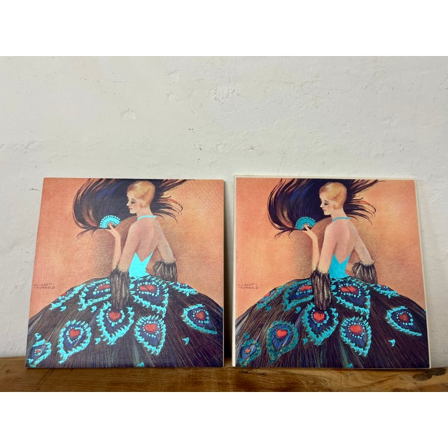 Art Deco Decorative Tiles with Madame Peacock by Gilbert Rumbold, 1980s, Set of 2 For Sale - Image 4 of 13