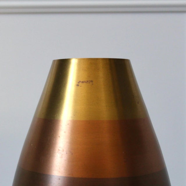 Crate & Barrel Art Deco Style Modernist Copper Stripe Vase For Sale In Chicago - Image 6 of 7