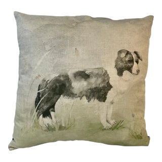 Square Pillow Decorated With an Attentive Border Collie Dog Portrait - Made in the U K For Sale