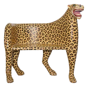 Vintage Hand-Painted Wooden Jawai Leopard Bench - Indian Folk Art Seating
