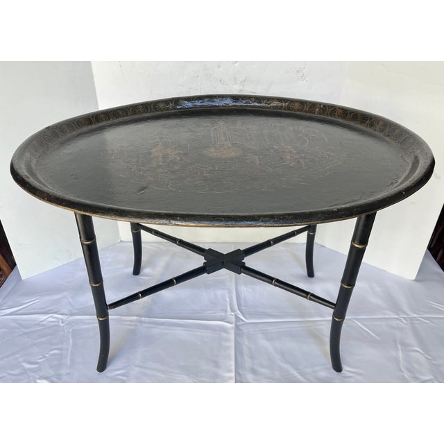 Antique Late 1800s English Chinoiserie Paper Mache Tray Table For Sale - Image 4 of 18