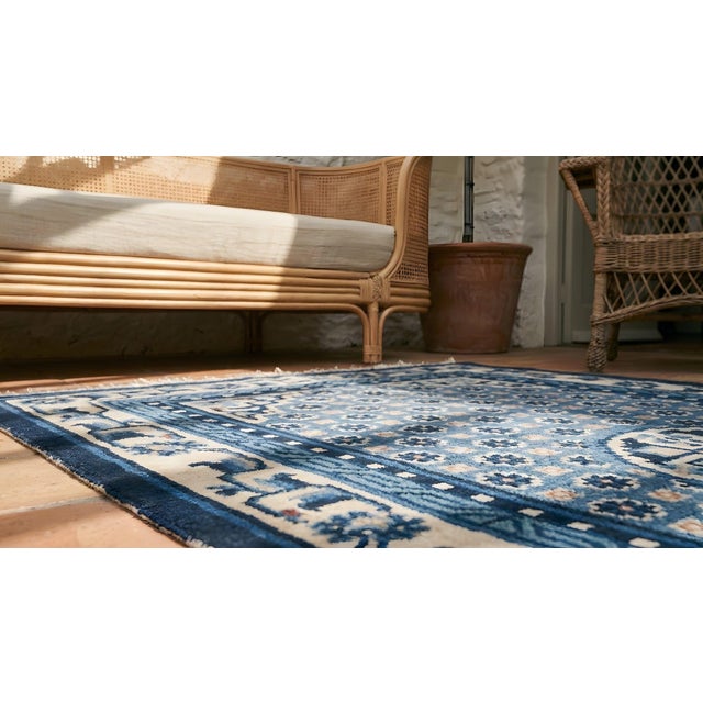 1930s Blue Medallion Antique Pair of Chinese Peking Rugs 3'2" X 5'2" Handknotted Wool Carpets For Sale - Image 9 of 9