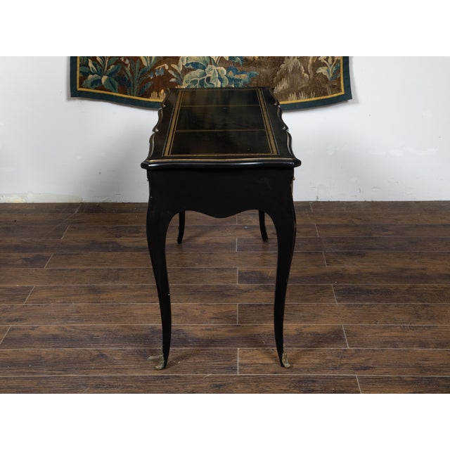 Mid 20th Century Louis XV Style Auffray and Co Black Desk with Leather Top and Bronze Mounts For Sale In Atlanta - Image 6 of 12