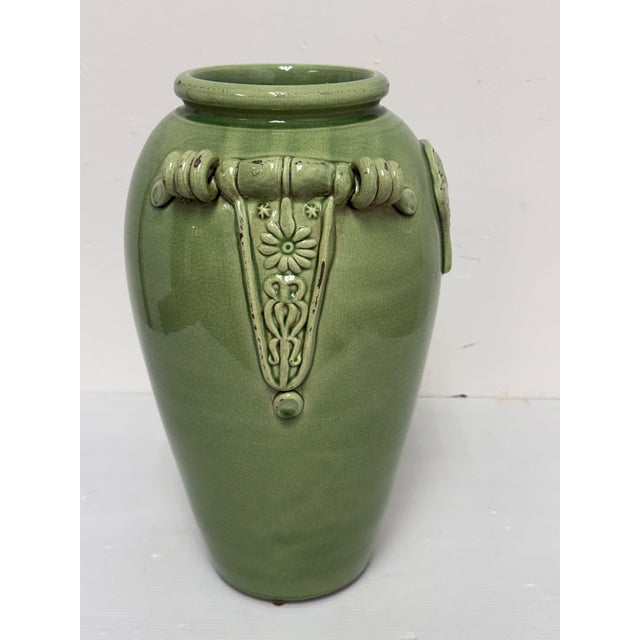 Leona for Neiman Marcus Italian Green Crackle-Glazed Ceramic Vase For Sale - Image 4 of 12