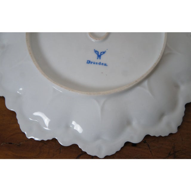Set of 2 Antique Franziska Hirsch Dresden Porcelain Polychrome Scalloped Floral Plates For Sale - Image 10 of 10