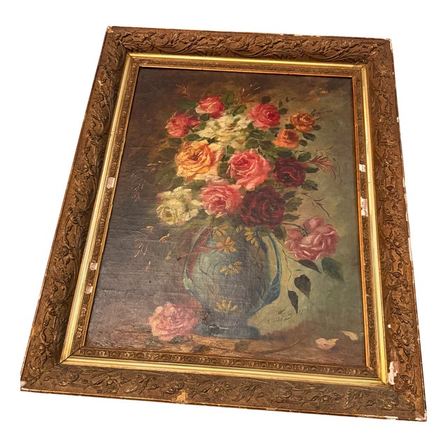 Floral Still Life, 1800s, Oil on Canvas For Sale