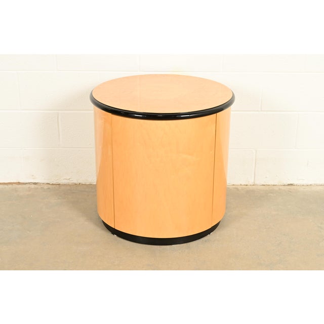 Milo Baughman Style Birdseye Maple Drum Side Table by Henredon For Sale - Image 12 of 12