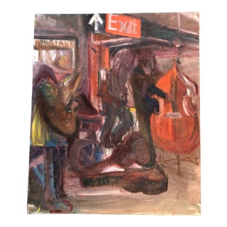 Original Vintage Street Musicians Painting For Sale