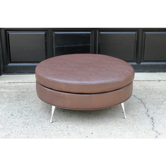 Mid-Century Modern Mid Century Modern Crocodile Leather Ottoman Coffee Table For Sale - Image 3 of 7
