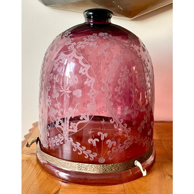 Art Nouveau Early 19th Century Ruby Flashed and Engraved Bohemian Glass Lamp For Sale - Image 3 of 5