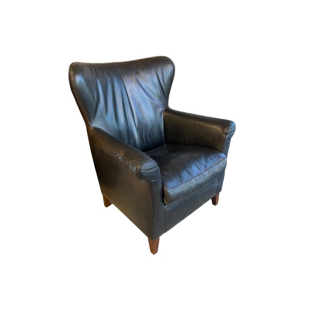 Pair of Dutch Mid-Century Navy Blue Leather Wingback Chairs For Sale - Image 10 of 17