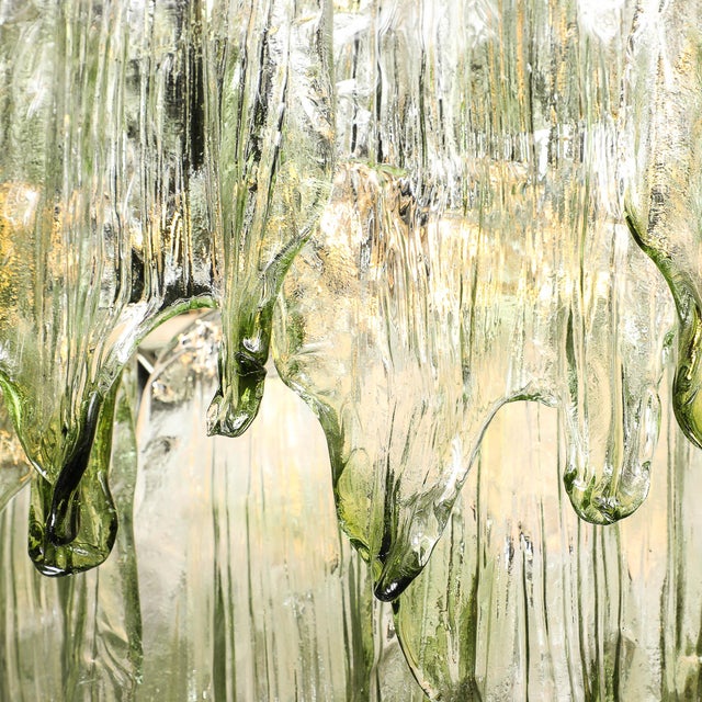 Mid-Century 3-Tier Hand-Blown Murano Green Glass Fiamme Chandelier by Mazzega For Sale - Image 17 of 18