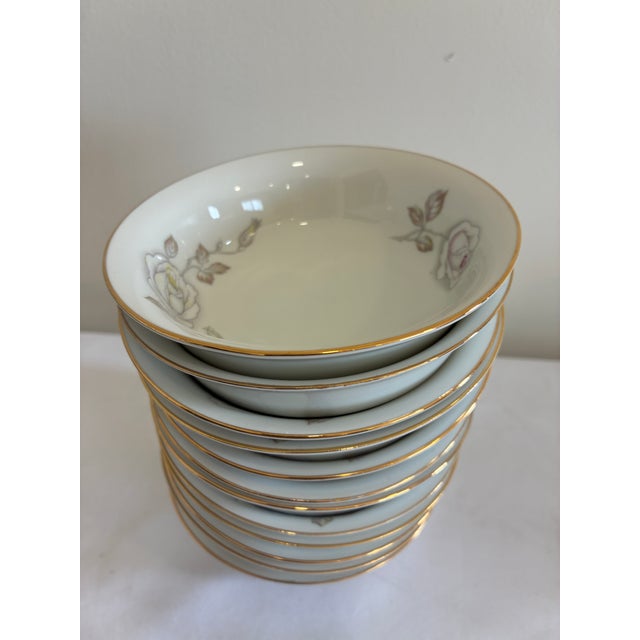 Early 20th Century Johann Haviland “Sweetheart Rose” Bavarian China Bowls, Gold Rim Floral Pattern - Set of 12 For Sale - Image 11 of 11