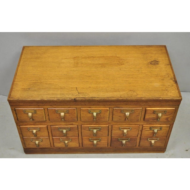 Antique Arts & Crafts Library 15 Drawer Mission Oak Stacking Card File Cabinet For Sale - Image 4 of 18