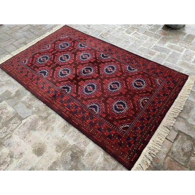 2020s Hand-Knotted Afghan Rug - 4.2 X 7.0 - Rich Geometric Pattern For Sale - Image 5 of 9