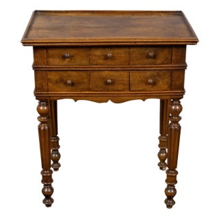 French 19th Century Walnut Side Table with Tray Top, Fluted Legs and Six Drawers For Sale