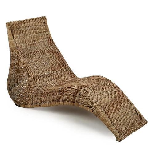 Wood Woven Wicker Chaise Lounge For Sale - Image 7 of 7