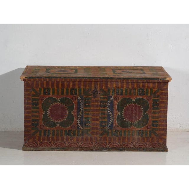 Large Antique Hand Painted Trunk, 1900s For Sale - Image 12 of 18