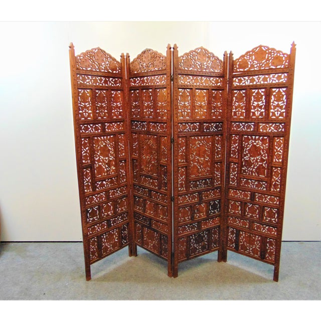 Mid Century Teak Carved Folding Dressing Screen Chairish