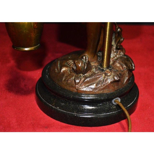 Art Nouveau Bronze Figural Table Lamp with Curved Glass Shade attributed to Luca Madrassi, 1920s For Sale - Image 10 of 16