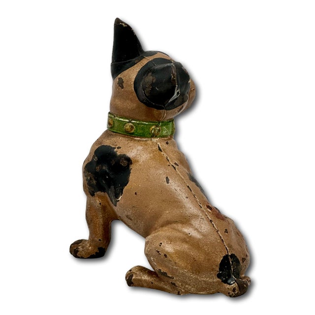 Vintage 1930s Hubley Manufacturing Co. Cast Iron French Bulldog Doorstop Unusual Green Collar For Sale - Image 15 of 18