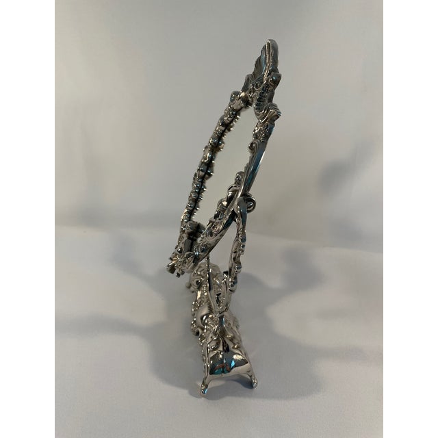 Mid 20th Century Vintage French Silverplated Tabletop Vanity Mirror For Sale - Image 5 of 12