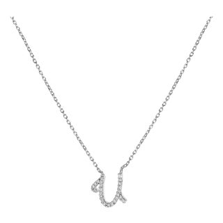 10K White Gold Diamond Accent "U" Initial Script Style Pendant Necklace For Sale