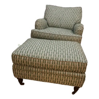 Custom Lee Jofa Green Patterned Glider Chair With Matching Ottoman For Sale