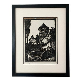 Late 19th Century Signed Woodcut by Wilhelm Funk, Framed For Sale