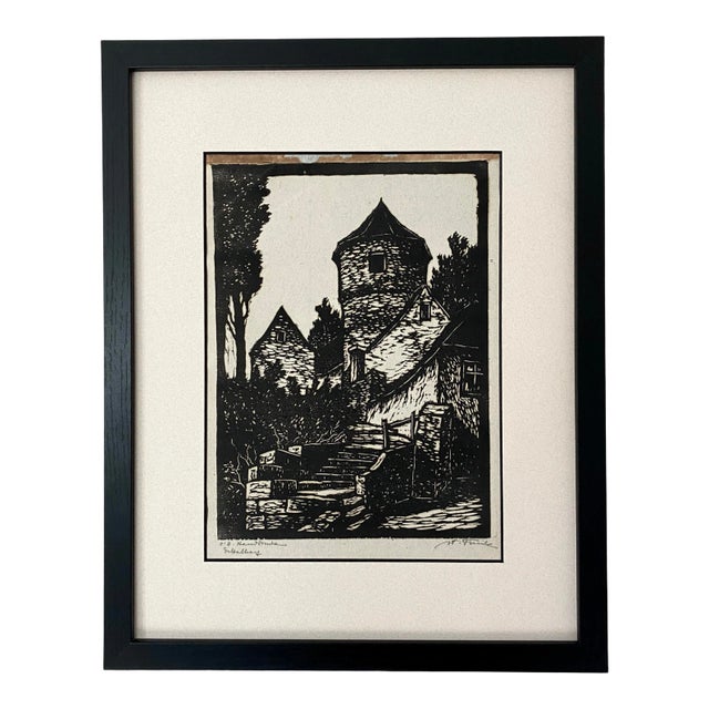 Late 19th Century Signed Woodcut by Wilhelm Funk, Framed For Sale
