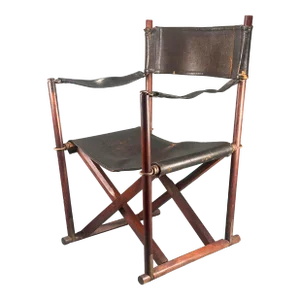 Vintage 1960's Mogens Koch Mk-16 Rosewood and Leather Sling Seat Folding Safari Campaign Chair for Interna