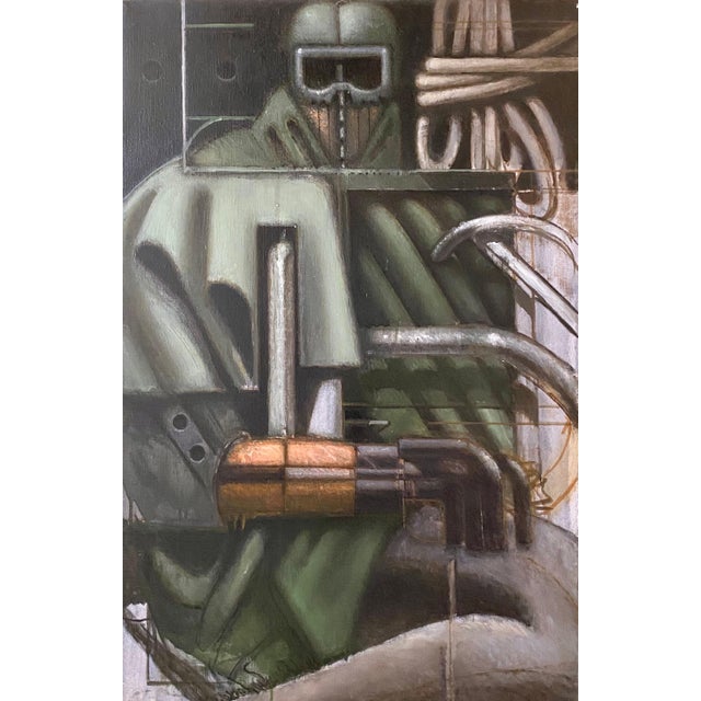 Nick de Angelis, Mixed Media Collage Oil Painting Futuristic Abstract Expressionist Machine Art, 2000 For Sale