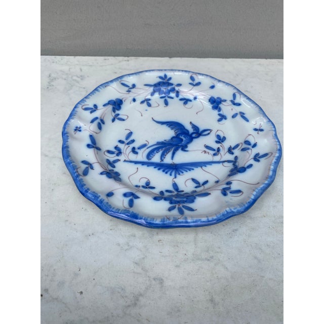French Faience Blue & White Bird Plate Moustiers Style Moustiers style Martres Tolosane, circa 1900.