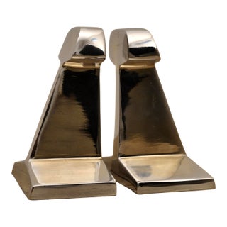 Late 20th Century Pair Modernist Nickel Plated Railroad Tie Bookends For Sale