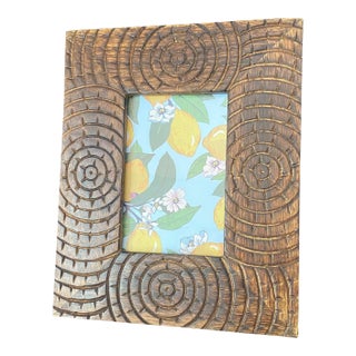 Carved Wooden Circular Geometric Standing Picture Frame - 5.5 X 3.5" For Sale