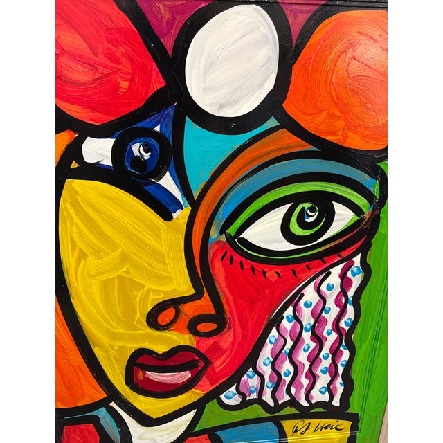 1970s 1970s Peter Keil Colorful Abstract Cubist Painting For Sale - Image 5 of 6