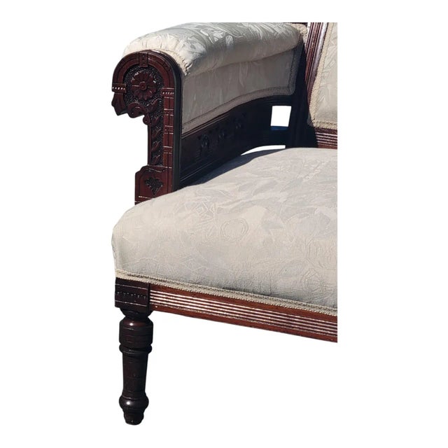 Solid 19th Century American Eastlake Loveseat Made of Walnut Wood, Refurbished. For Sale - Image 15 of 18