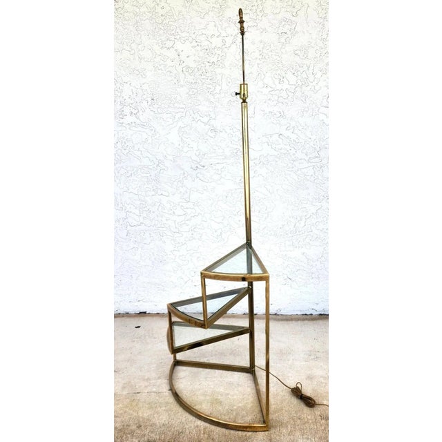 Mid-Century Modern Vintage MCM Floor Lamp Table 3 Tier Step Brass & Glass For Sale - Image 3 of 14